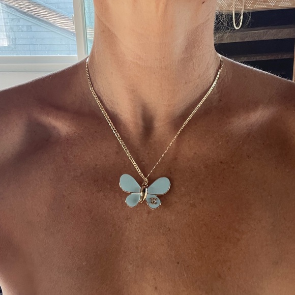 upcycled Chanel Jewelry - Upcycled CC CHANEL Butterfly Pendant Necklace